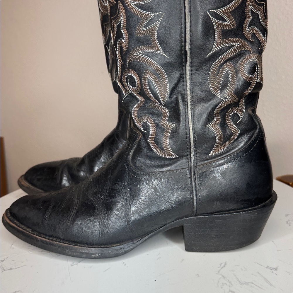 Tony Lama Black and Brown Cowboy Western Leather Boots style RR4001 - 8D - Picture 4 of 16